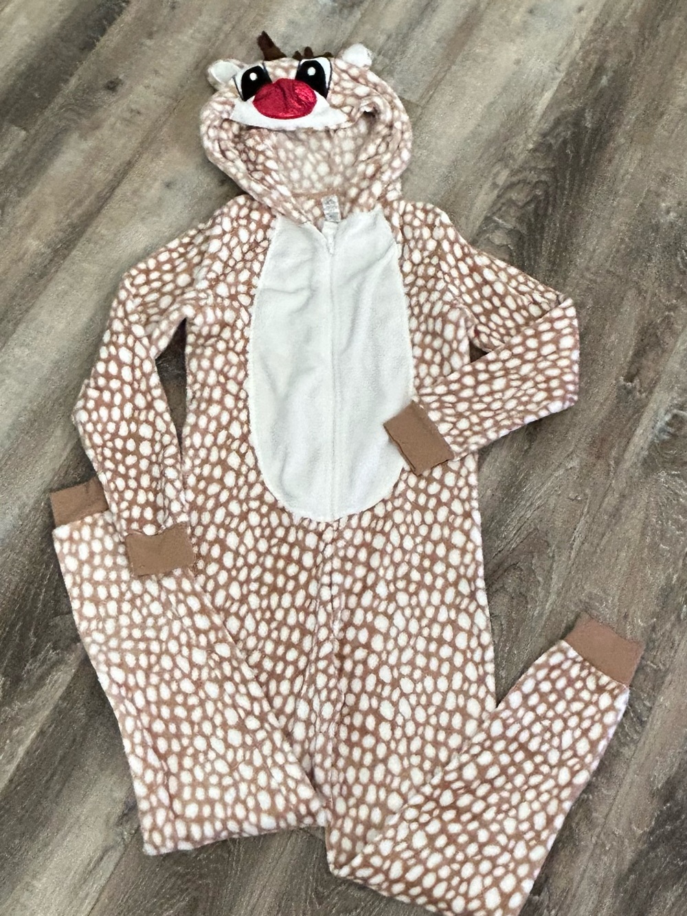 George Kids Fawn Plush One-Piece Pajamas - Brown and White